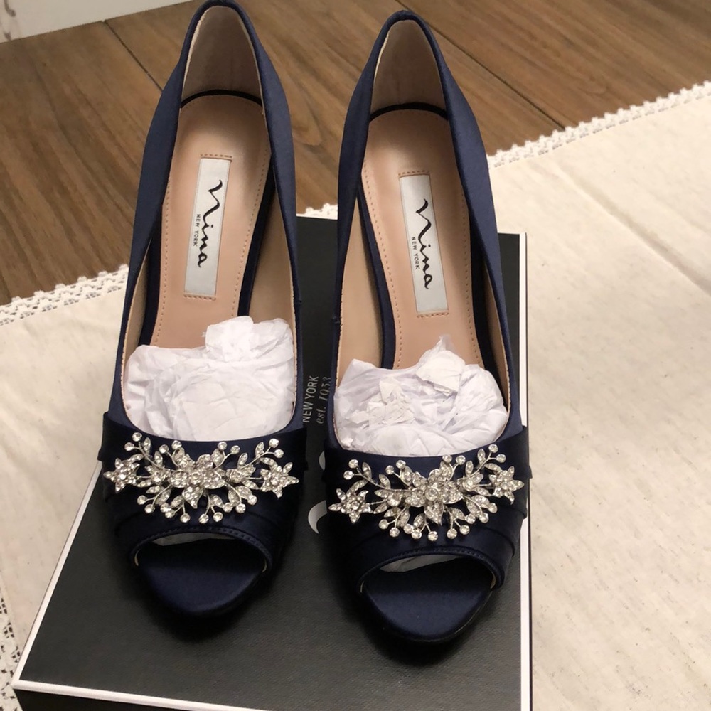 Nina navy embellished heels